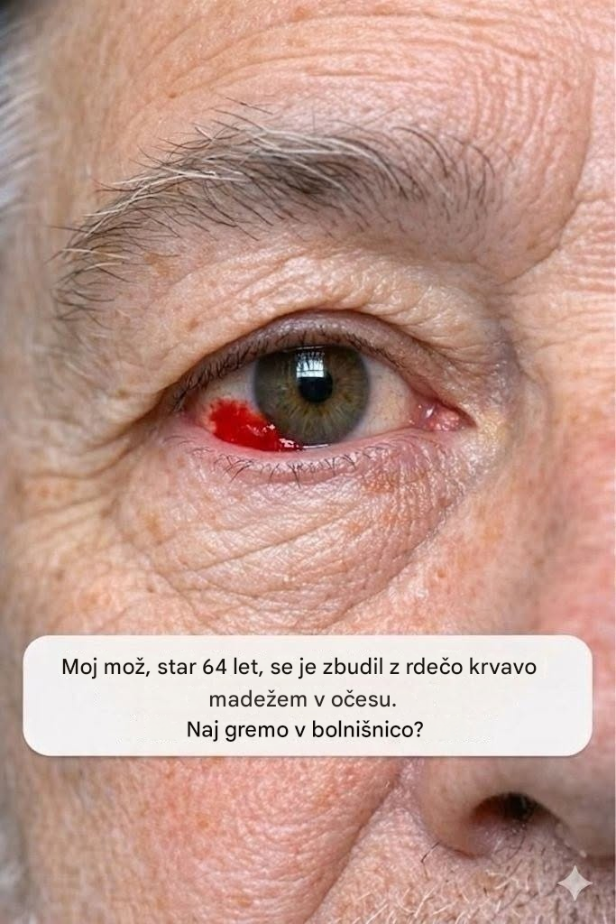 Moj 64-letni mož se je zbudil z rdečo, krvavečo liso na očesu. Ali naj greva v bolnišnico?
