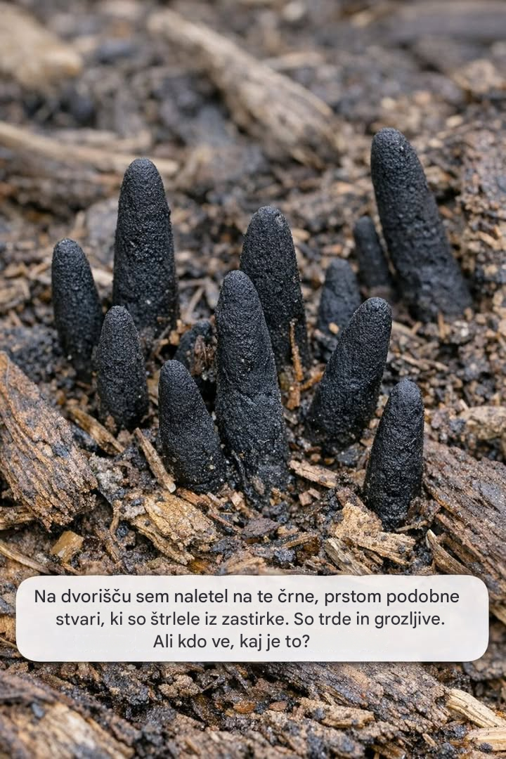 Na dvorišču sem naletel na te črne, prstom podobne stvari, ki so štrlele iz zastirke. So trde in grozljive. Ali kdo ve, kaj je to?